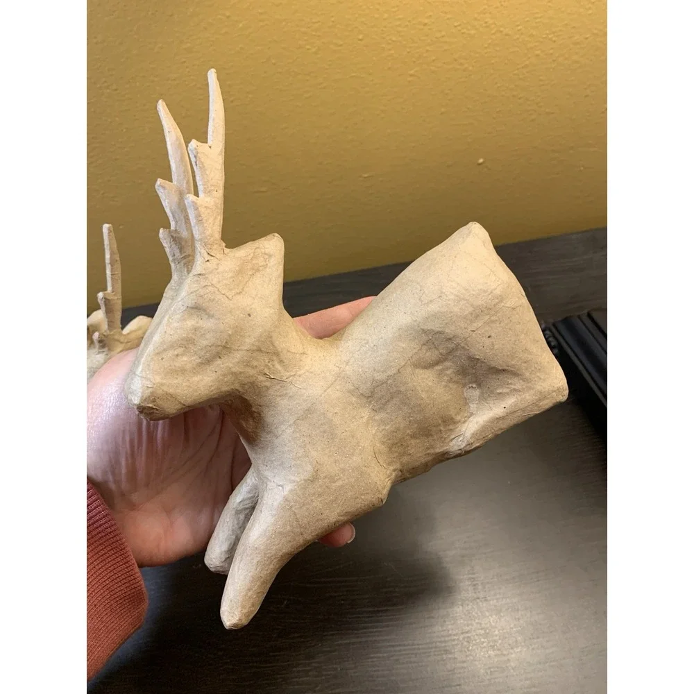 Vintage‎ Paper Mache Deer Reindeer Figures Laying Down Phillipines Craft Decor